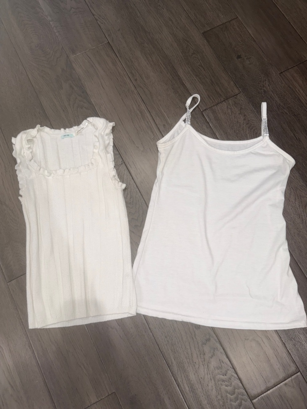 Bundle kimchi blue  White Ribbed Ruffle Tank & no brand White Beaded Strap Cami